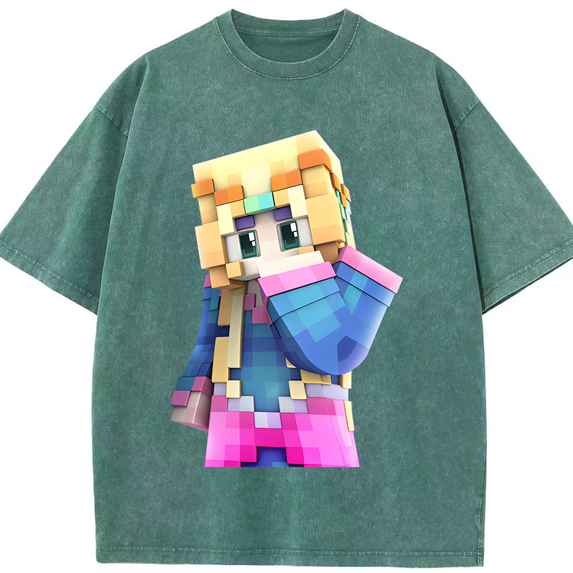 （画像用） マインクラフト ブロックの世界 Minecraft MC Block world 綿100% ヴィンテージ風 半袖Tシャツ（フロントプリント）